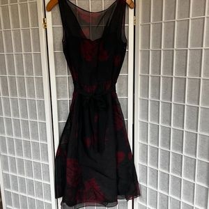 COPY - Ann Taylor Size 10 black floral Silk Sleeveless dress with grosgrain rib…